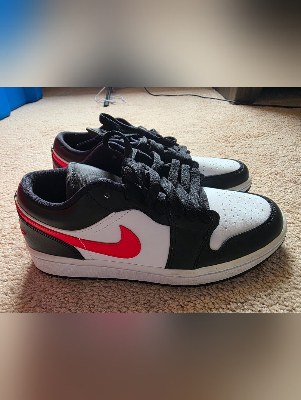 Nike Air Jordan 1 Low Sneakers in Black White Siren Red Leather 8
